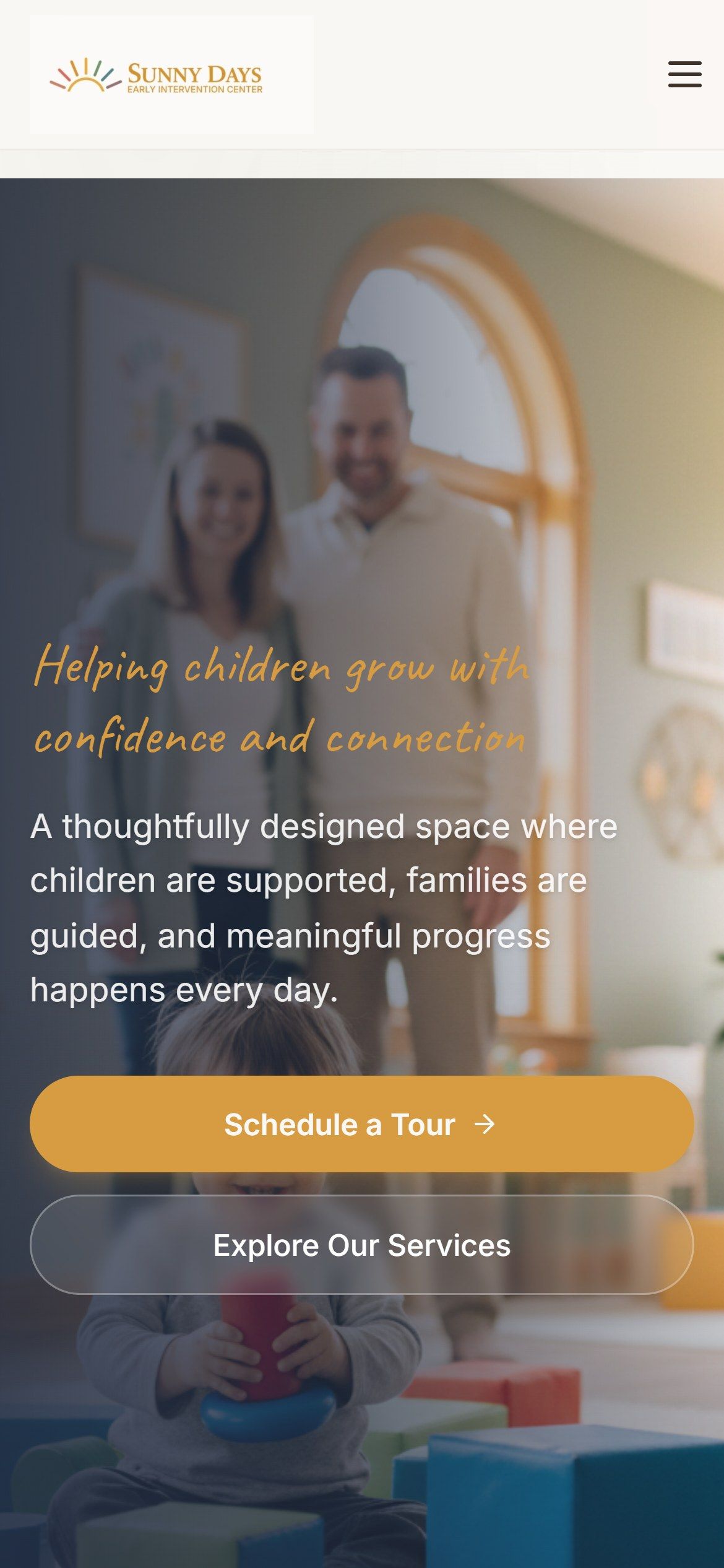 The Sunny Days home page on a phone.
